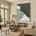 “Green - White Textured Abstract” - Minimalist Abstract Painting On Canvas PT1326