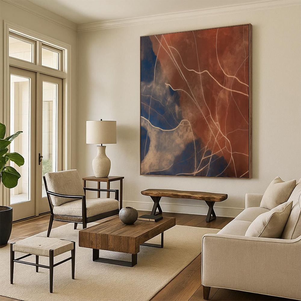 Blue - Brown - White Abstract Veins Painting On Canvas DS120