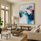 “Blue, White and Pink Floral Abstract” - Impressionistic Flower Painting On Canvas PT0996