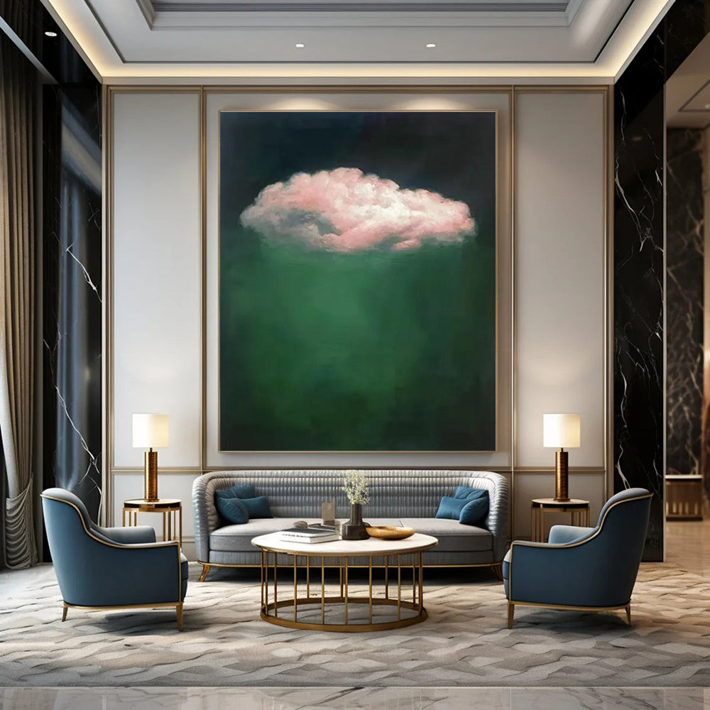 Green, Pink with Floating Cloud "Surreal Touch" Abstract Painting On Canvas PS1442