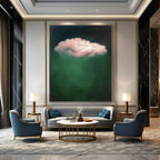 Green, Pink with Floating Cloud "Surreal Touch" Abstract Painting On Canvas PS1442