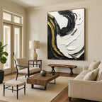 “Black, White, and Gold Swirling Textures” - Opulent Abstract Painting On Canvas DS381