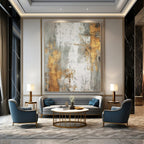 Gray, Gold, White with Textured Layers "Gilded Whispers" Abstract Painting On Canvas PS1271