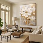“White - Gold Floral Impasto” - Impressionist - Inspired Floral Painting On Canvas PT1395
