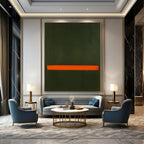Dark Green, Orange with a Bold Stripe "Nature's Accent" Abstract Painting On Canvas PS1191