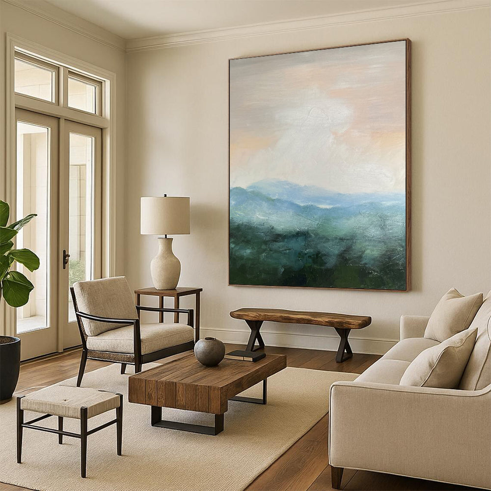 “Soft Pink - Blue Mountainscape” - Impressionistic Landscape Painting On Canvas DS010