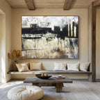 “Monochromatic Urban Abstract” - Black, White & Gray Abstract Cityscape, Moody Oil Painting On Canvas DKS717