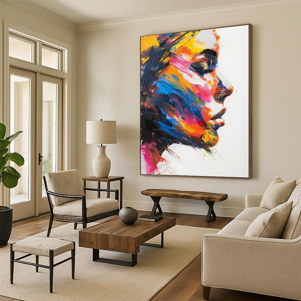 Vibrant Abstract Woman Portrait Textured Painting On Canvas DS089