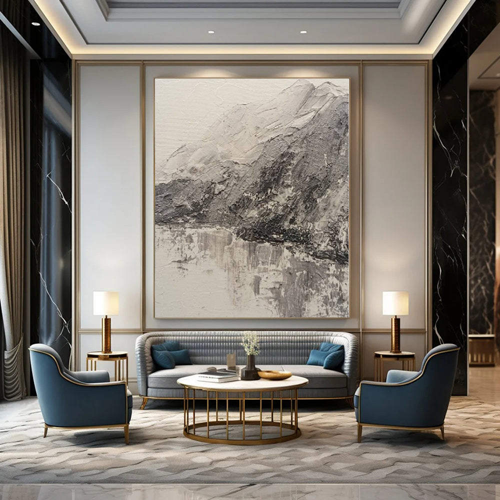 Gray, Black with Textured Landscape "Mountain Echo" Impasto Painting On Canvas PS1200