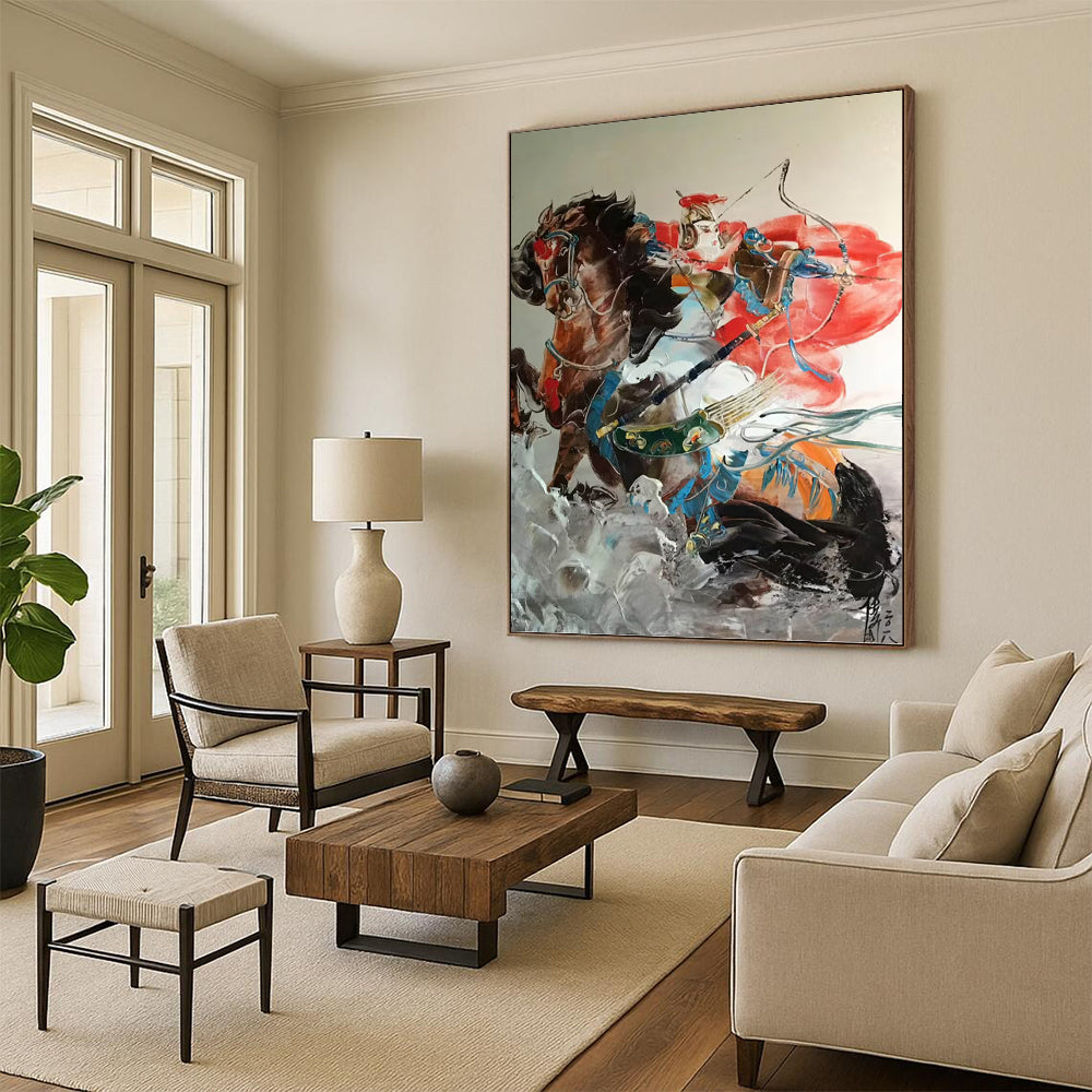 “Chinese Warrior on Horseback” - Oriental, Heroic - Themed Painting On Canvas PT1589