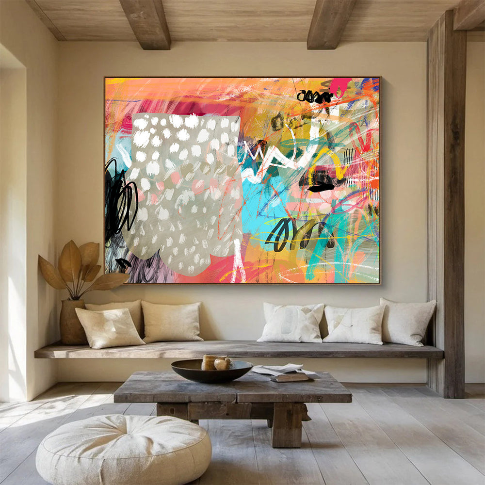 Colorful Mixed - Media Abstract Painting On Canvas DKS068