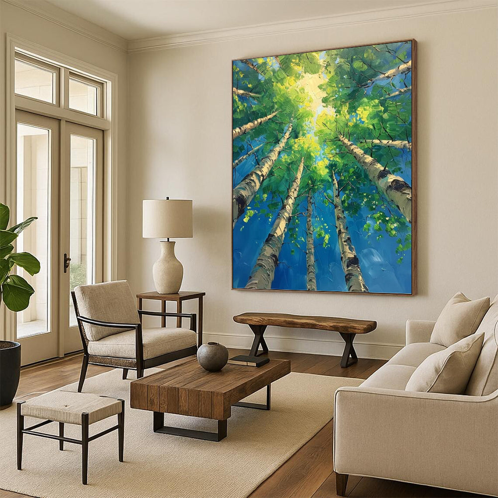 “Green and Blue Forest Canopy” - Landscape, Impressionistic Painting On Canvas PT1552