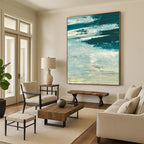 “Coastal Wave Rhythms” - Shades of Blue & White Textures Painting On Canvas DS176