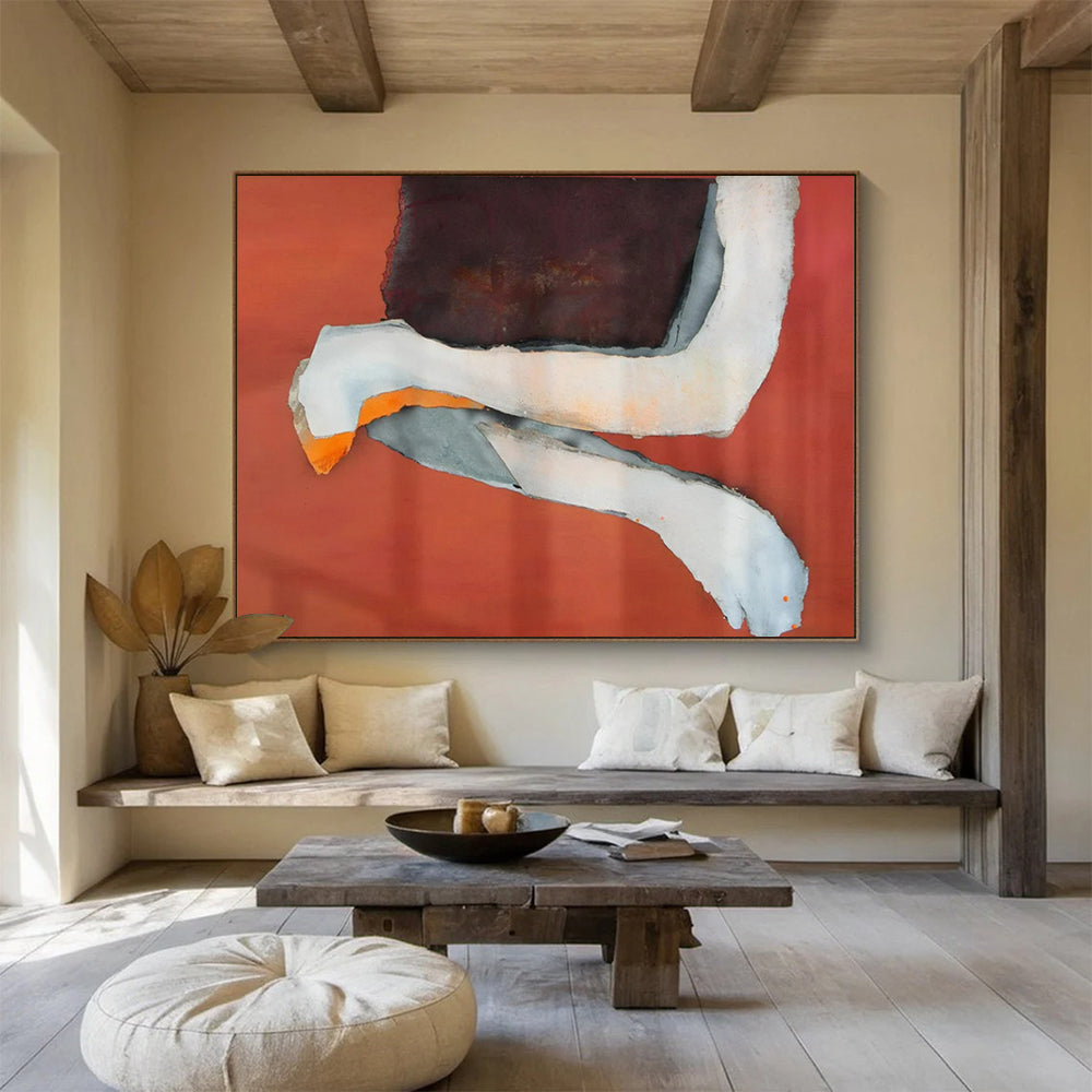 “Red - Orange Mixed Media Shapes” - Collage Abstract - Painting On Canvas PT1783