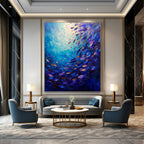Blue - Hued Underwater Scene with Colorful Fish "Oceanic Symphony" Oil Painting On Canvas PS1064