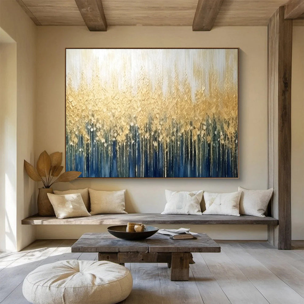 “Golden Forest Silhouette” - Metallic Landscape Painting On Canvas PT052