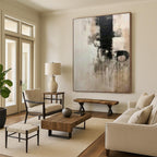 “Dramatic Black - and - White Abstract with Dripping Lines” - Bold Abstract Painting On Canvas PS0251