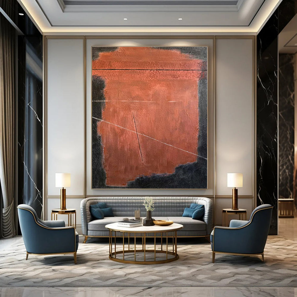 Black, Red with Minimalist Lines "Bold Simplicity" Abstract Painting On Canvas PS1320