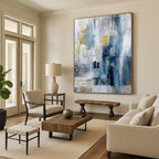 “Blue - Gray Abstract Cityscape” - Blue, Gray Abstract Cityscape Painting On Canvas PS0435