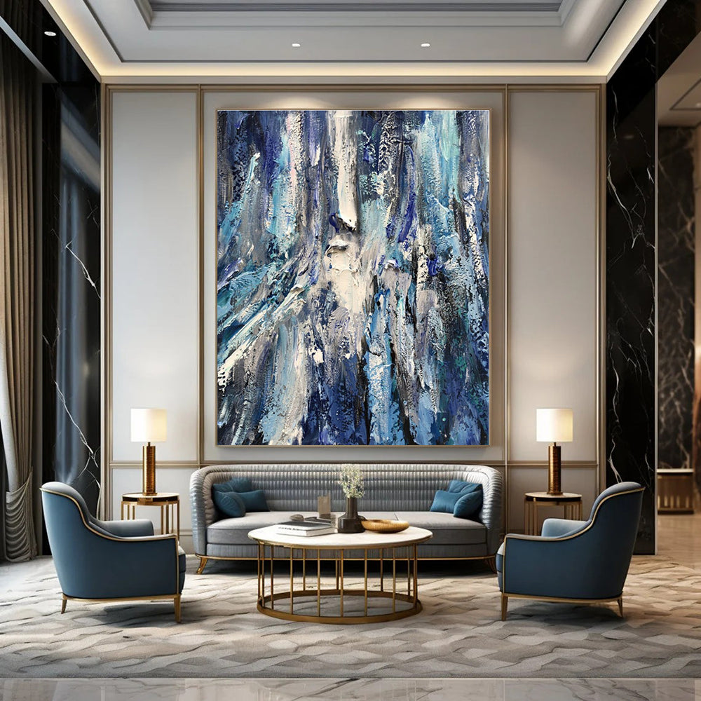 Blue, White, Gray with Textured Layers "Ocean Textures" Abstract Painting On Canvas PS1350
