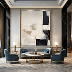 “Beige - Black - Gray Geometric” - Sleek Abstract Painting On Canvas PS0130