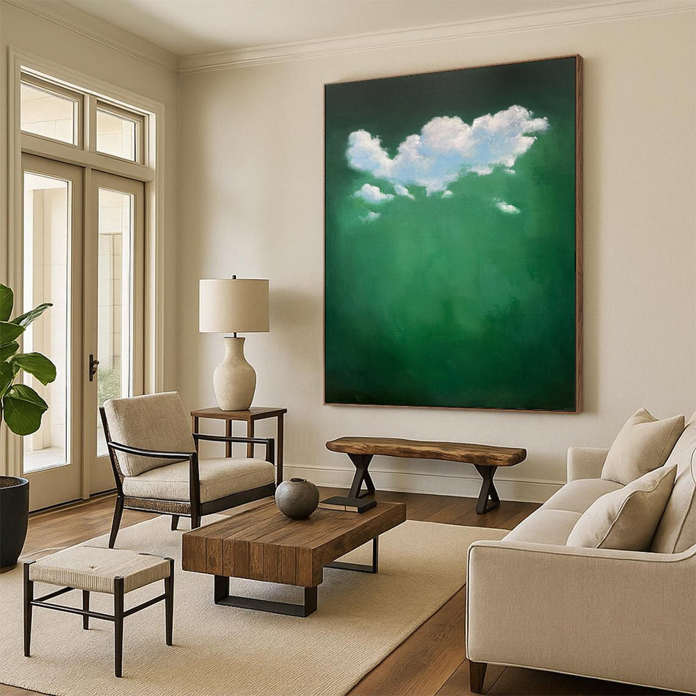 “White Clouds Over Green” - Surreal Cloud Painting On Canvas PT1990