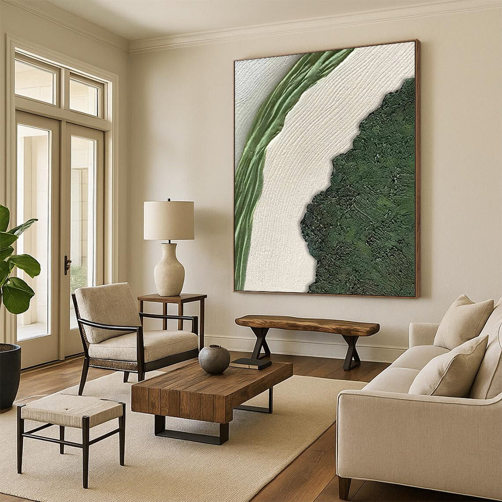 “Green & White Textured Abstract” - Nature - Inspired Abstract Painting On Canvas DS316