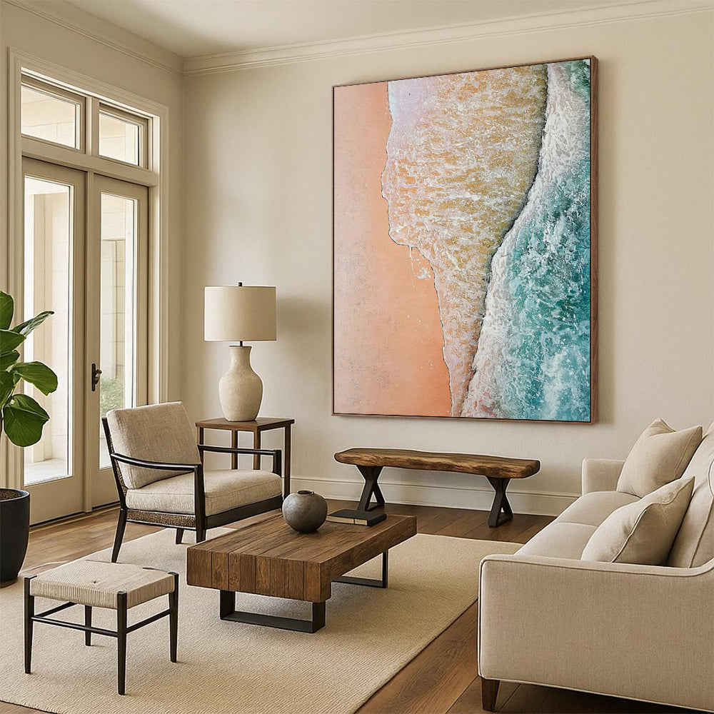 “Pastel Beach Aerial View” - Impressionistic Landscape Painting On Canvas DS044