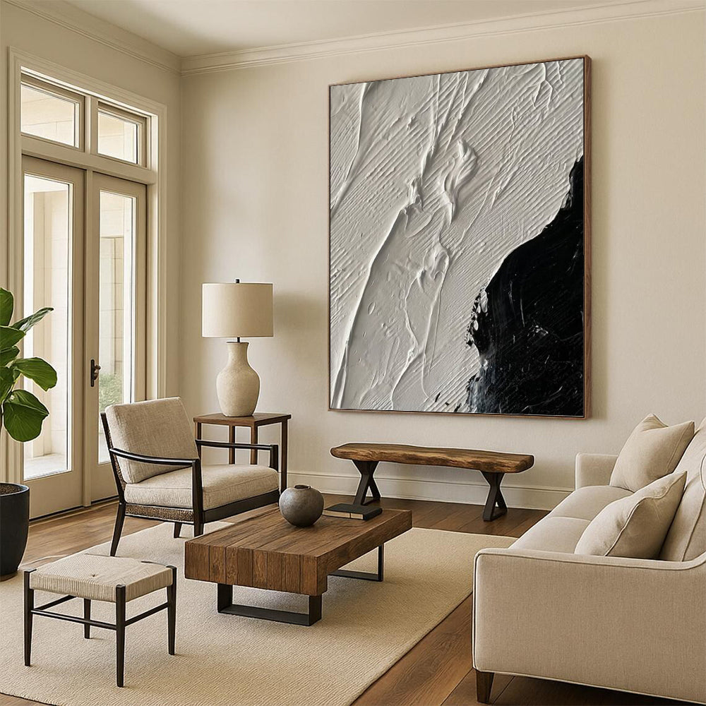 “Black - White Textured Abstract” - Minimalist Abstract Painting On Canvas PT1328