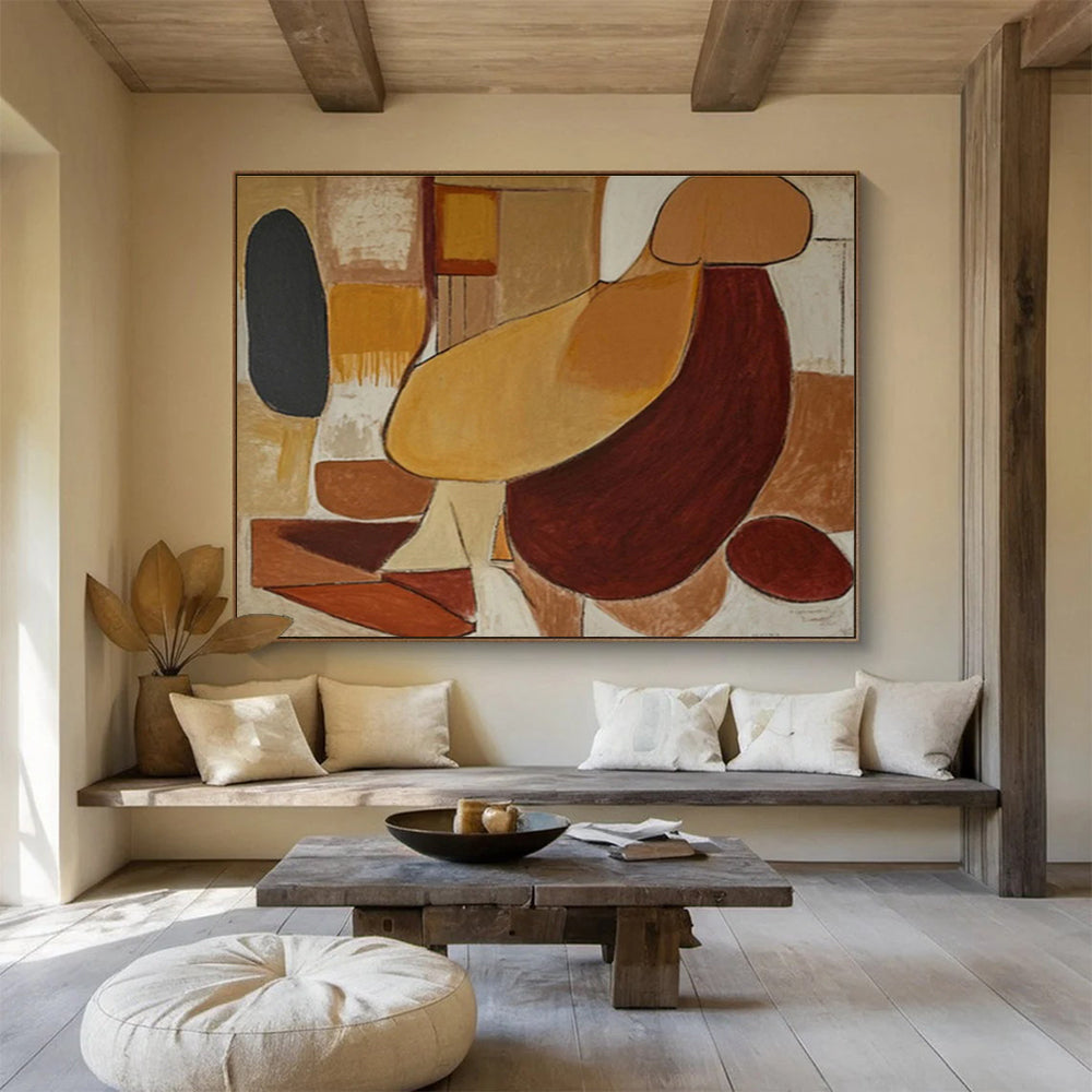 Earth - Toned Abstract Shapes Painting On Canvas DKS088