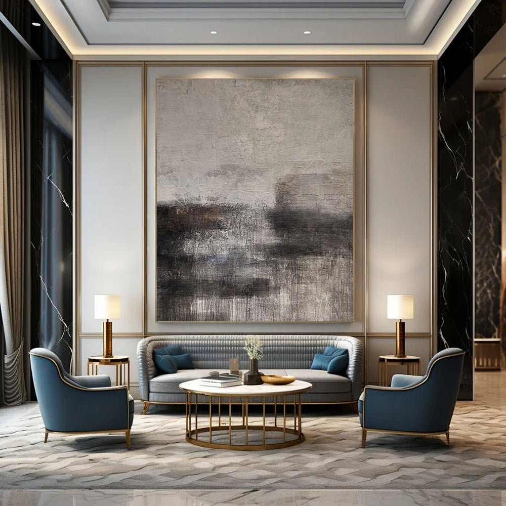 “Gray - Black Textured Abstract” - Moody Abstract Painting On Canvas PS0112