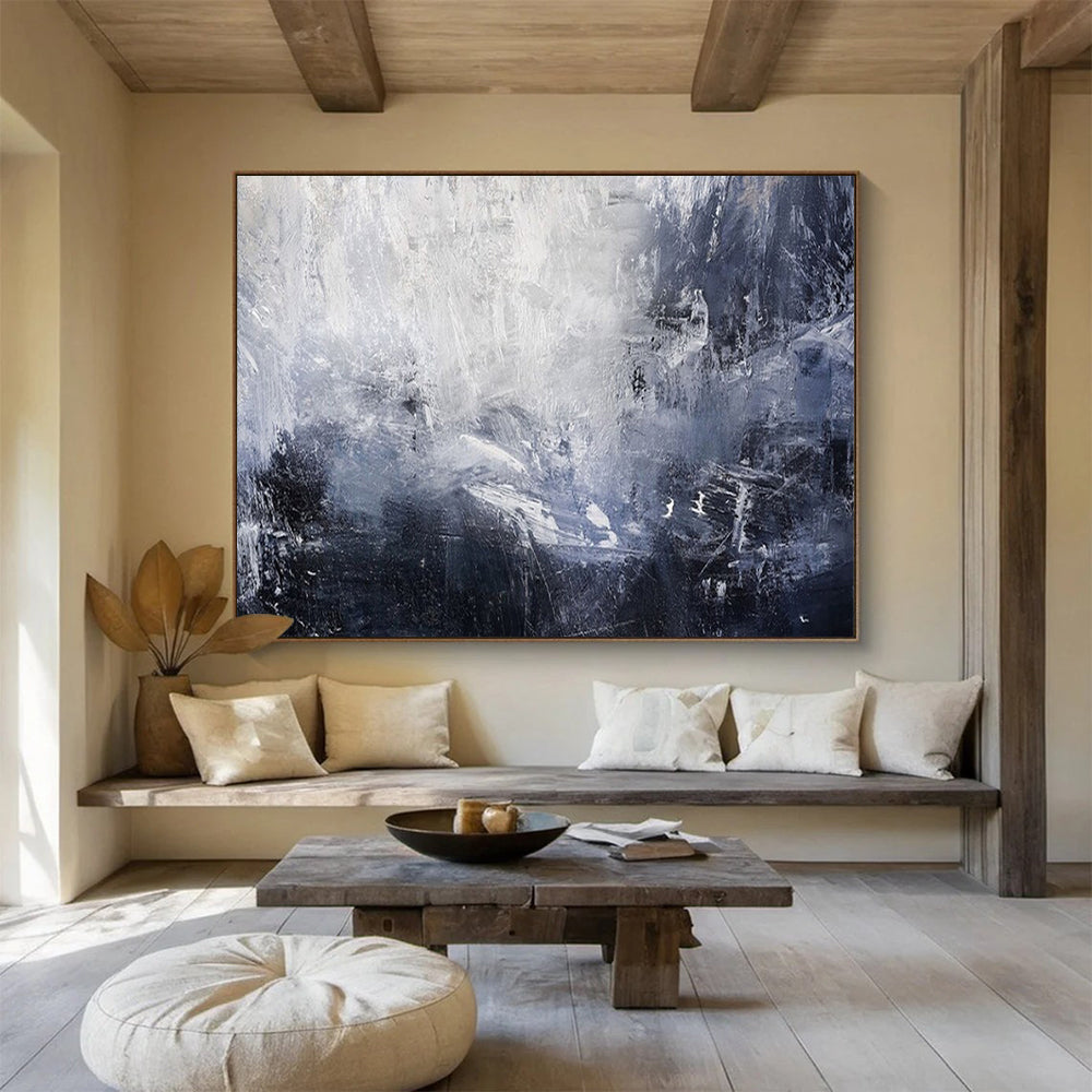 “Blue - Gray Abstract Waves” - Dynamic Textures “Stormy Surf” Painting On Canvas PT1671