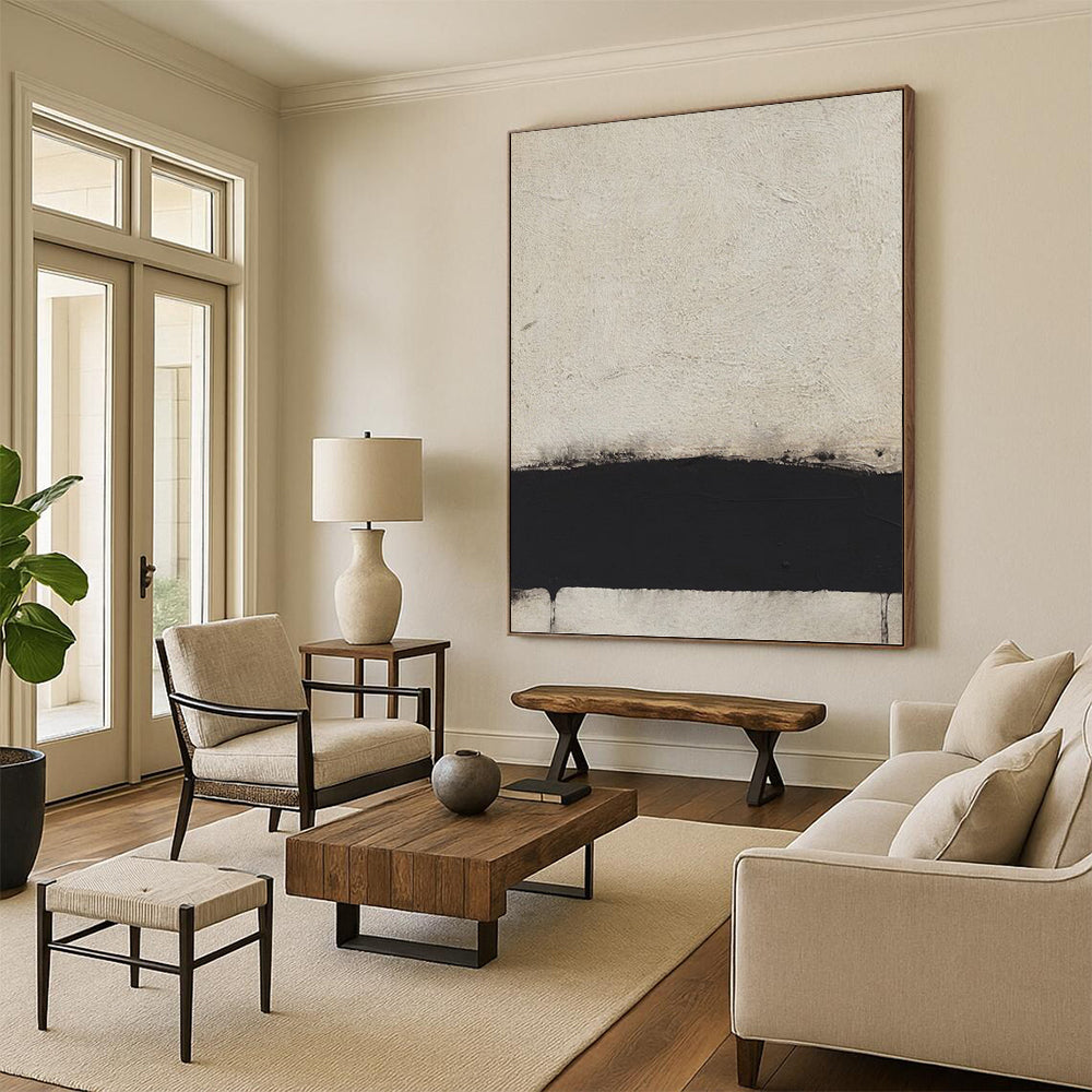 “Minimalist Black & White Abstract” - Minimalist - Inspired Abstract Painting On Canvas PT1419