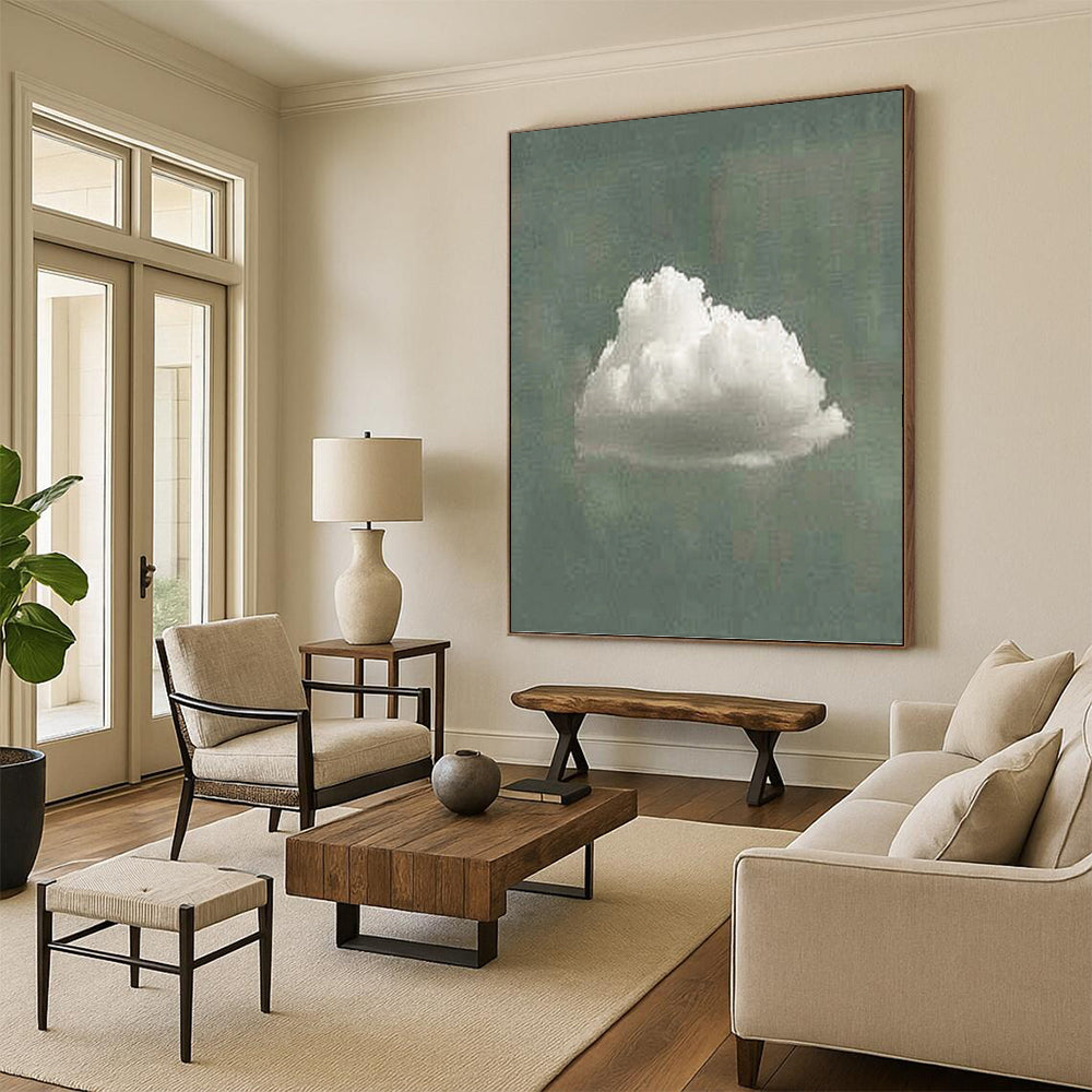 “Single White Cloud: Minimalist Nature Art” - Whimsical Realist Painting On Canvas PT0970