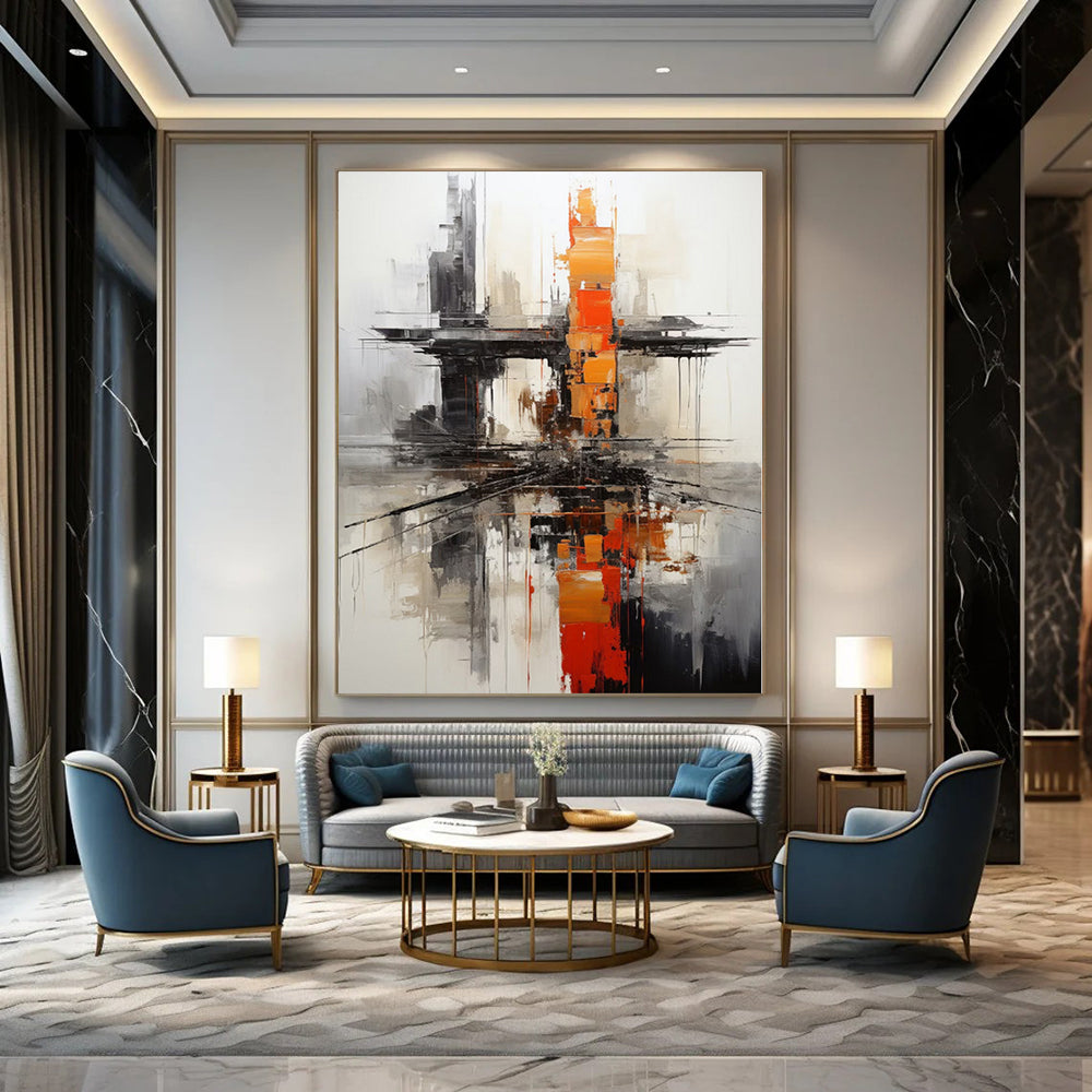 “Urban Skyline Abstraction” - Industrial Abstract Painting On Canvas PS0177
