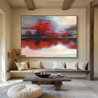 “Red - hued Reflective Abstract” - Mood - evoking Landscape Painting On Canvas DKS384