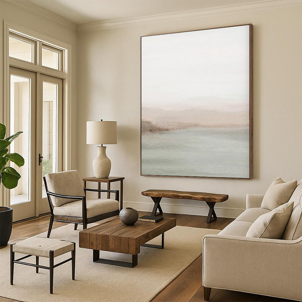 “Blush - Green Watercolor Coastal Haze” - Watercolor Painting On Canvas PT2063