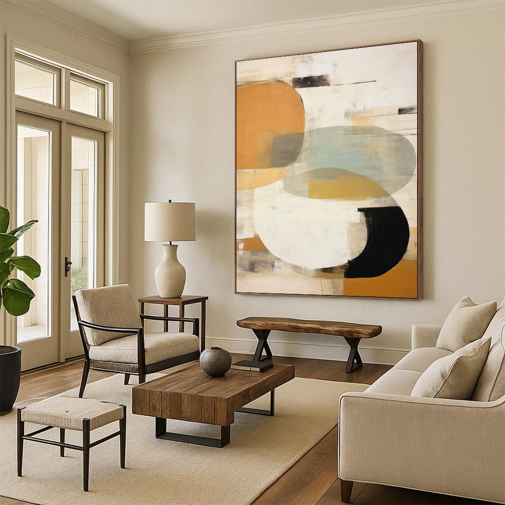 “Circular Color Harmony” - Orange, Teal, Gray, White Abstract Geometric Painting On Canvas PS0752