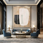 Beige, White, and Black Overlapping "Transparent Tranquility" Abstract Geometric Painting On Canvas PS1051