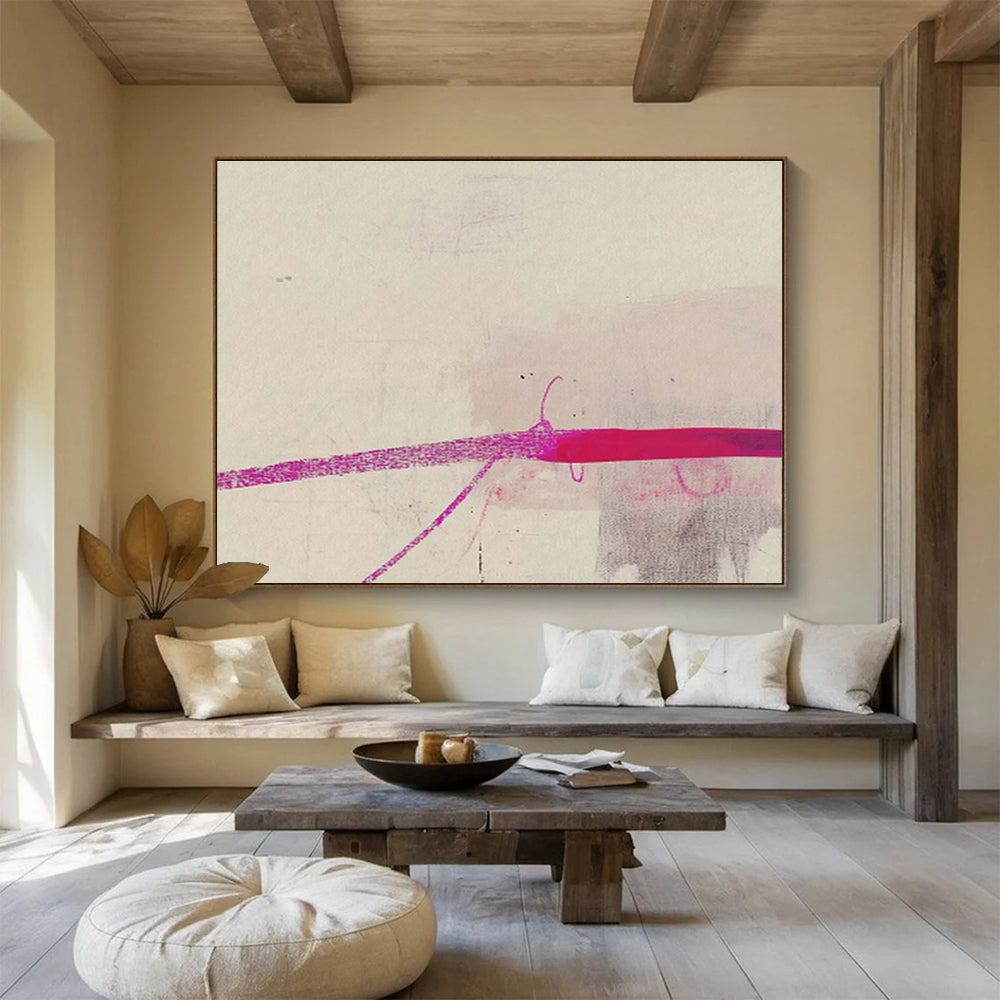 “Pink Line Minimalist” Abstract Painting On Canvas DKS279