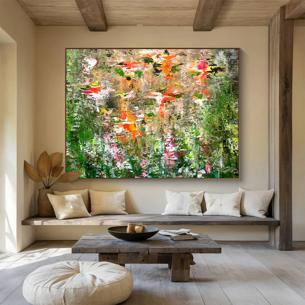 “Vibrant Floral Abstract in Green” - Textured Oil Painting on Canvas DKS922