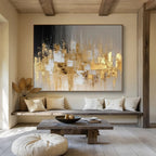 “Gold - Gray Abstract Cityscape” - Modern Abstract Painting On Canvas PT1555