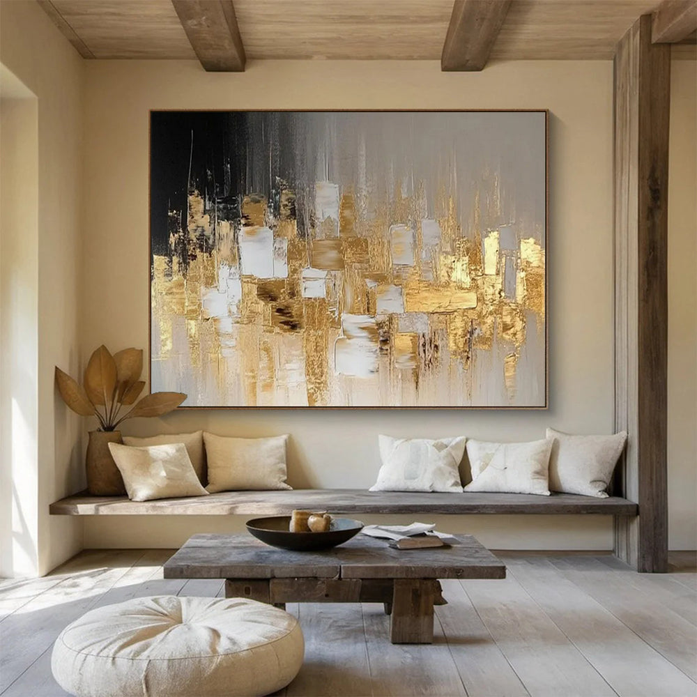 “Gold - Gray Abstract Cityscape” - Modern Abstract Painting On Canvas PT1555