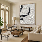 “Curved Textures: Black and White Abstract” - Tactile Abstract Painting On Canvas DS400