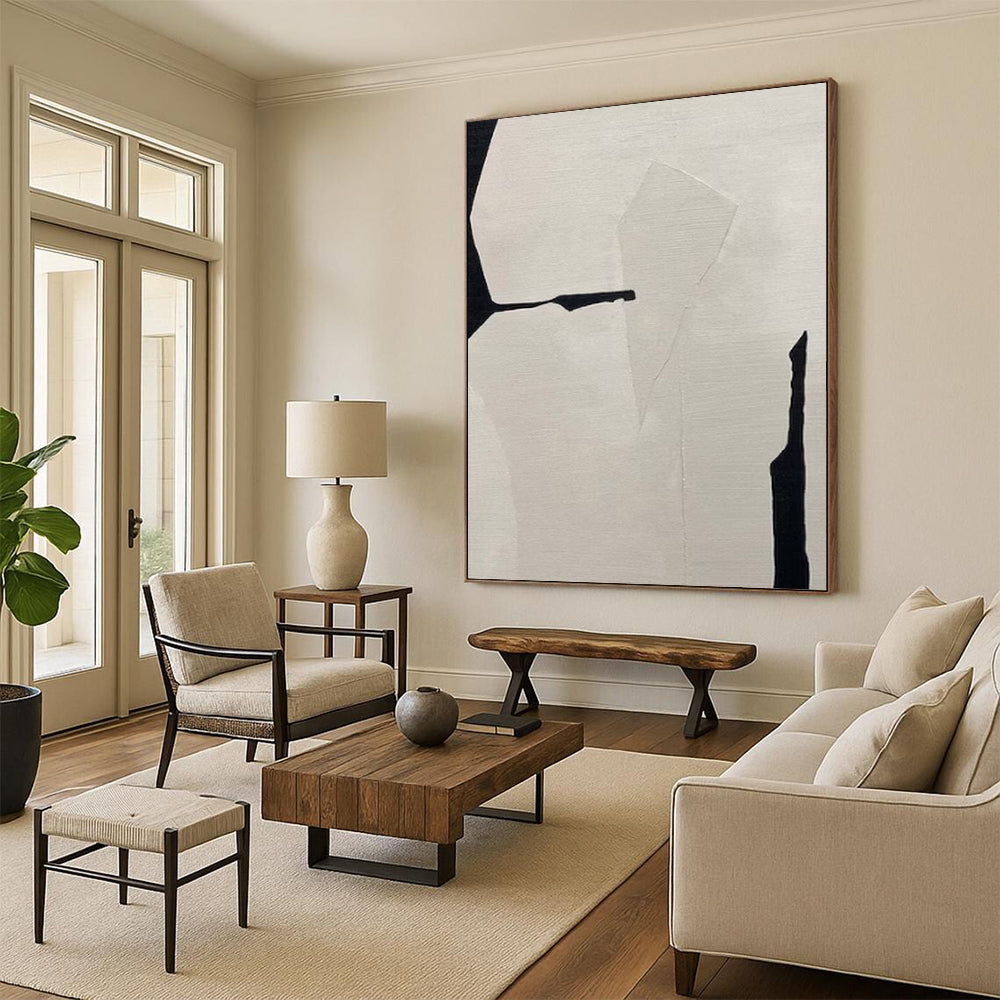 “Black and White Geometric Abstract” - Minimalist Geometric Painting On Canvas PT2248