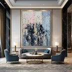 Light Blue, Pink, Gray, Gold with Textured Strokes "Ethereal Drizzle" Abstract Painting On Canvas PS1404