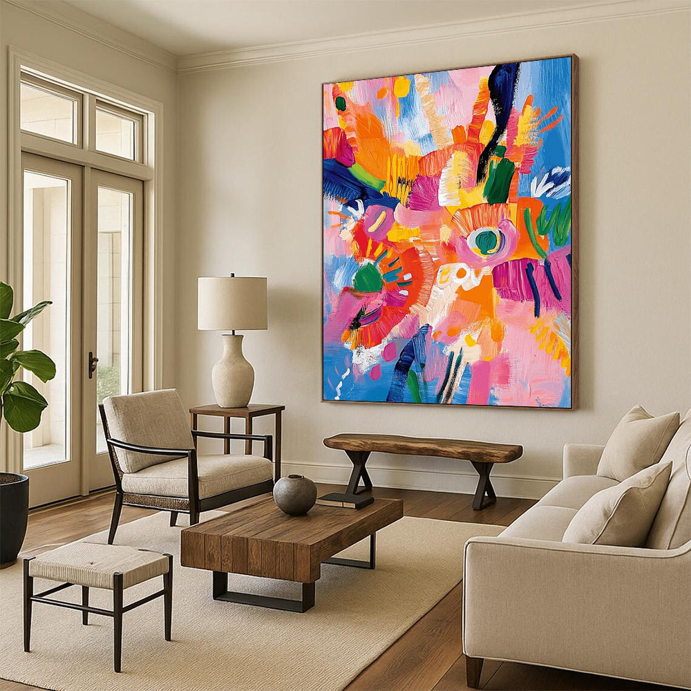 “Colorful Floral Explosion” - Joyful Floral Abstract Painting On Canvas DS287
