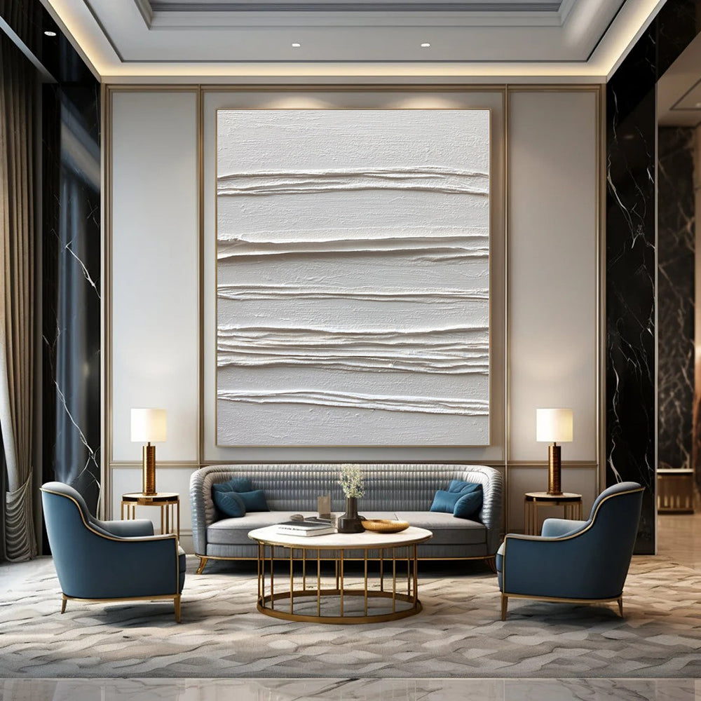 White with Linear Textures "White Lines" Abstract Painting On Canvas PS1347