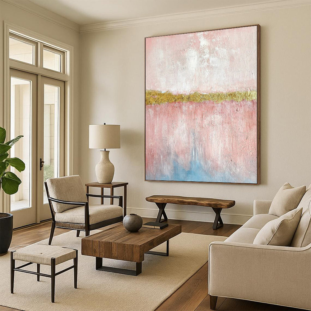 “Pink and Gold Abstract” - Minimalist Abstract Painting On Canvas PT2288