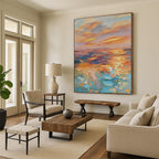 “Rainbow - Hued Impasto Ocean Sunset” - Impasto Landscape Painting On Canvas PT1898